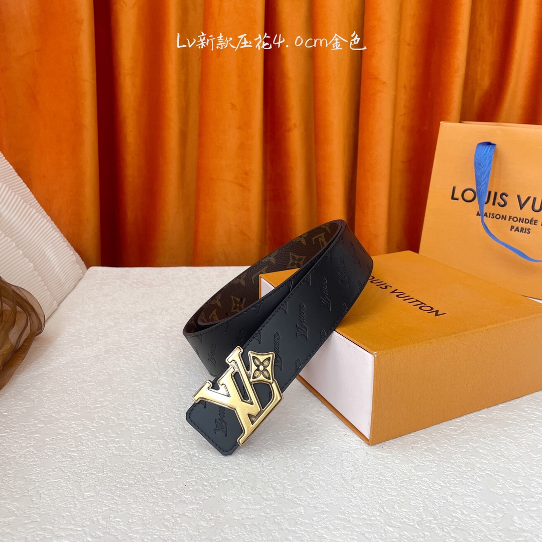 Louis Vuitton Men's LV Flower Buckle Reversible Belt In Black Calfskin And Black/Brown Monogram Canvas With Gold/Silver Hardware 40mm