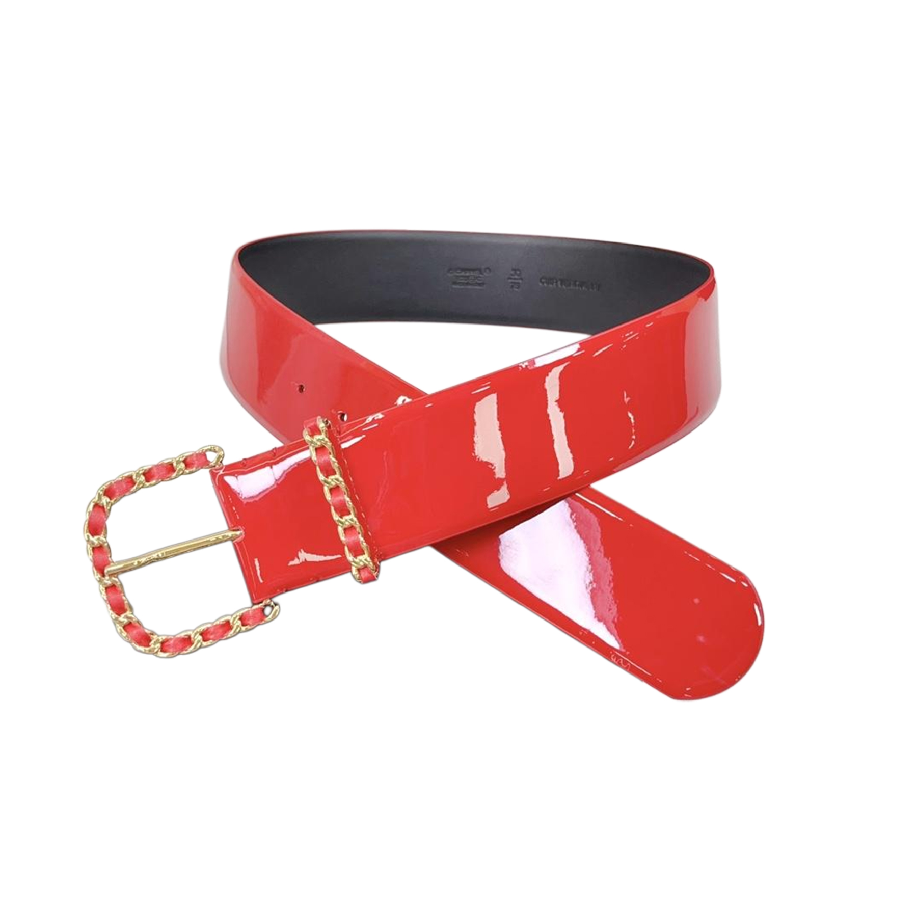 Chanel Women's Chain Buckle Belt In Red/Black Patent Calfskin With Gold Hardware 50mm