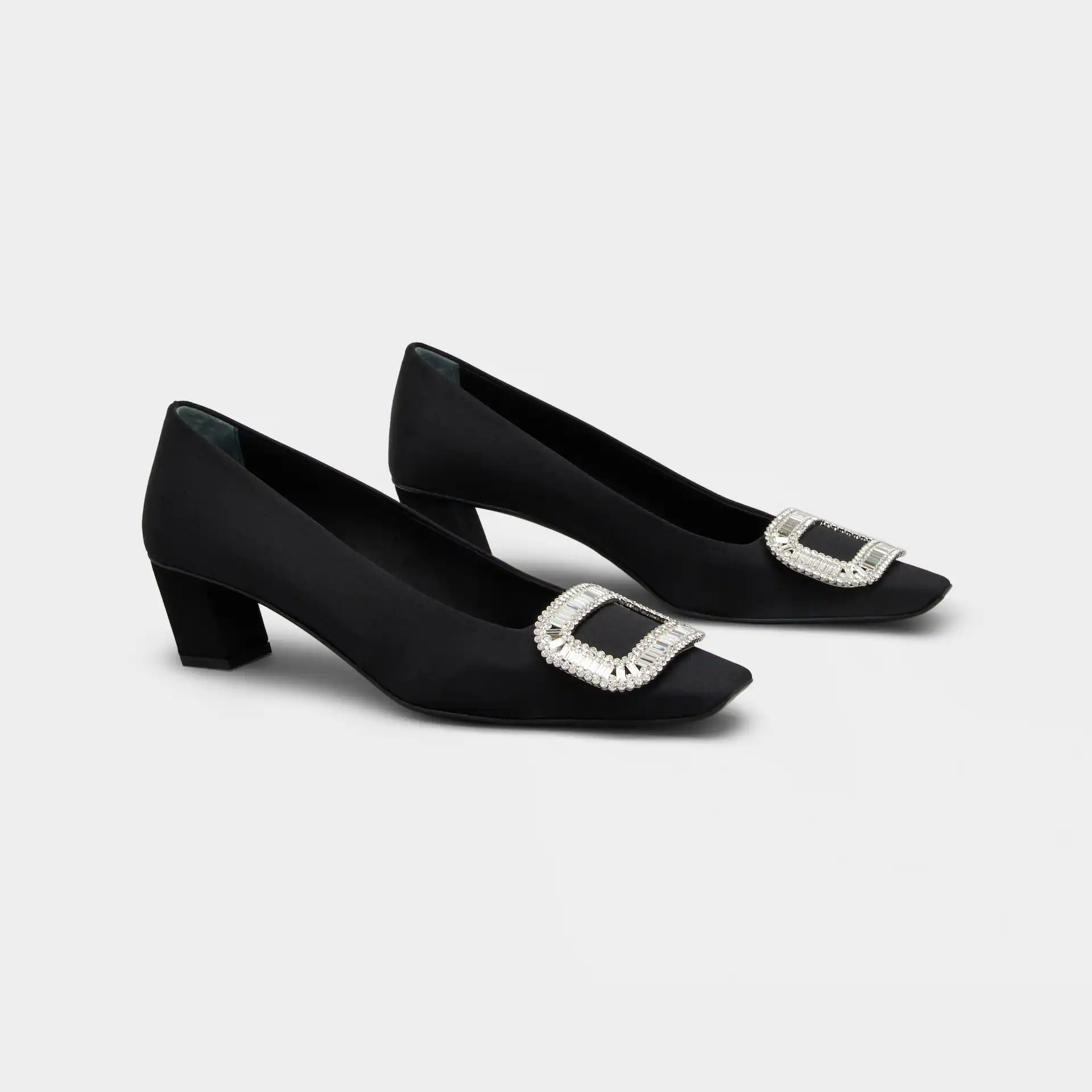 Roger Vivier Belle Vivier Pumps High Heels In Black Satin With Crystal Buckle (Heel Height 4.5cm)