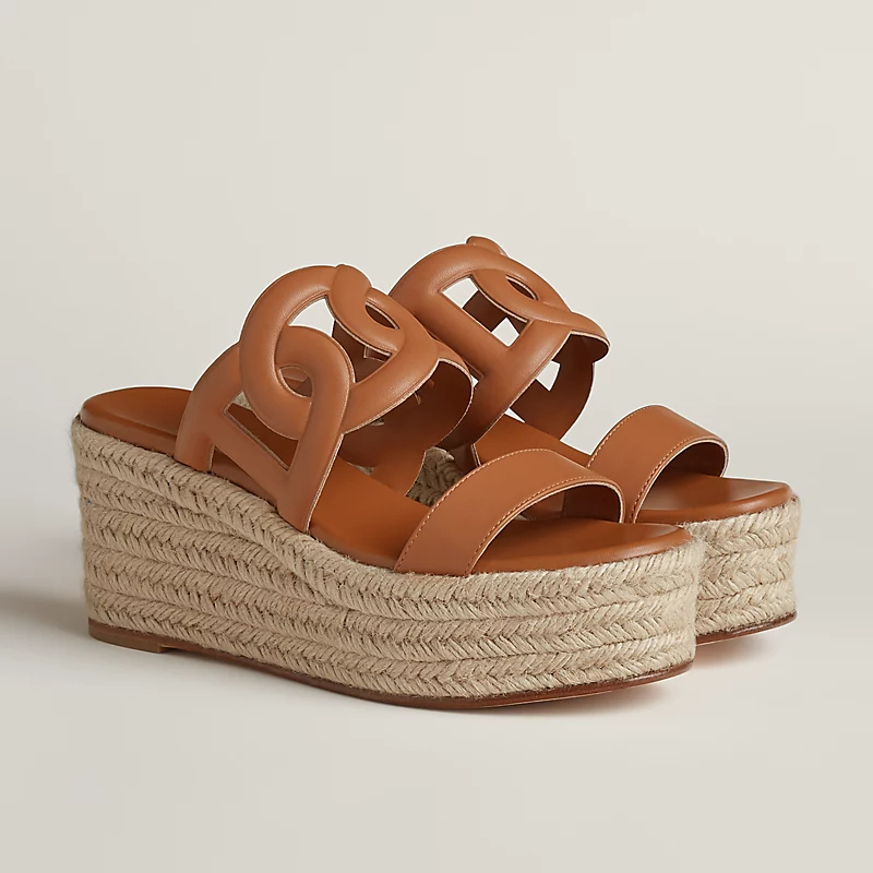 HERMES Ithea Wedges and heels Slippers High-heeled slippers Brown High Heels Sandal