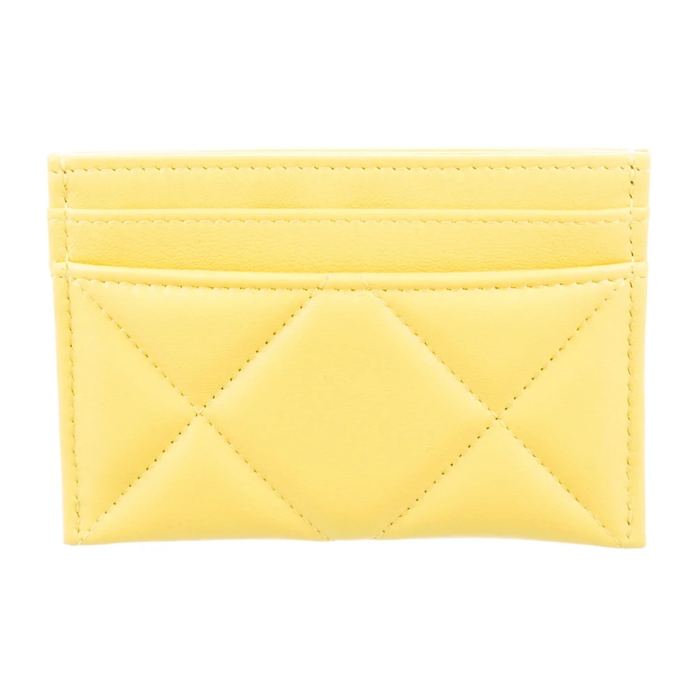 Chanel Small Card Holder Yellow Quilted Pattern Leather Gold Hardware