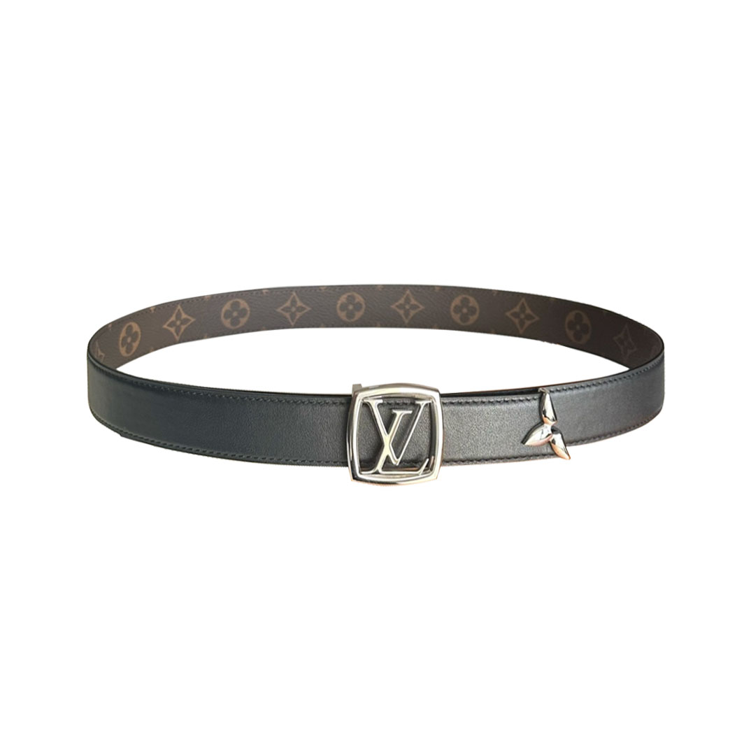 Louis Vuitton Women's Line Ellipse Reversible Belt In Black/Pink/White Calfskin And Monogram Canvas With Gold/Silver/Gun Black Hardware 30mm