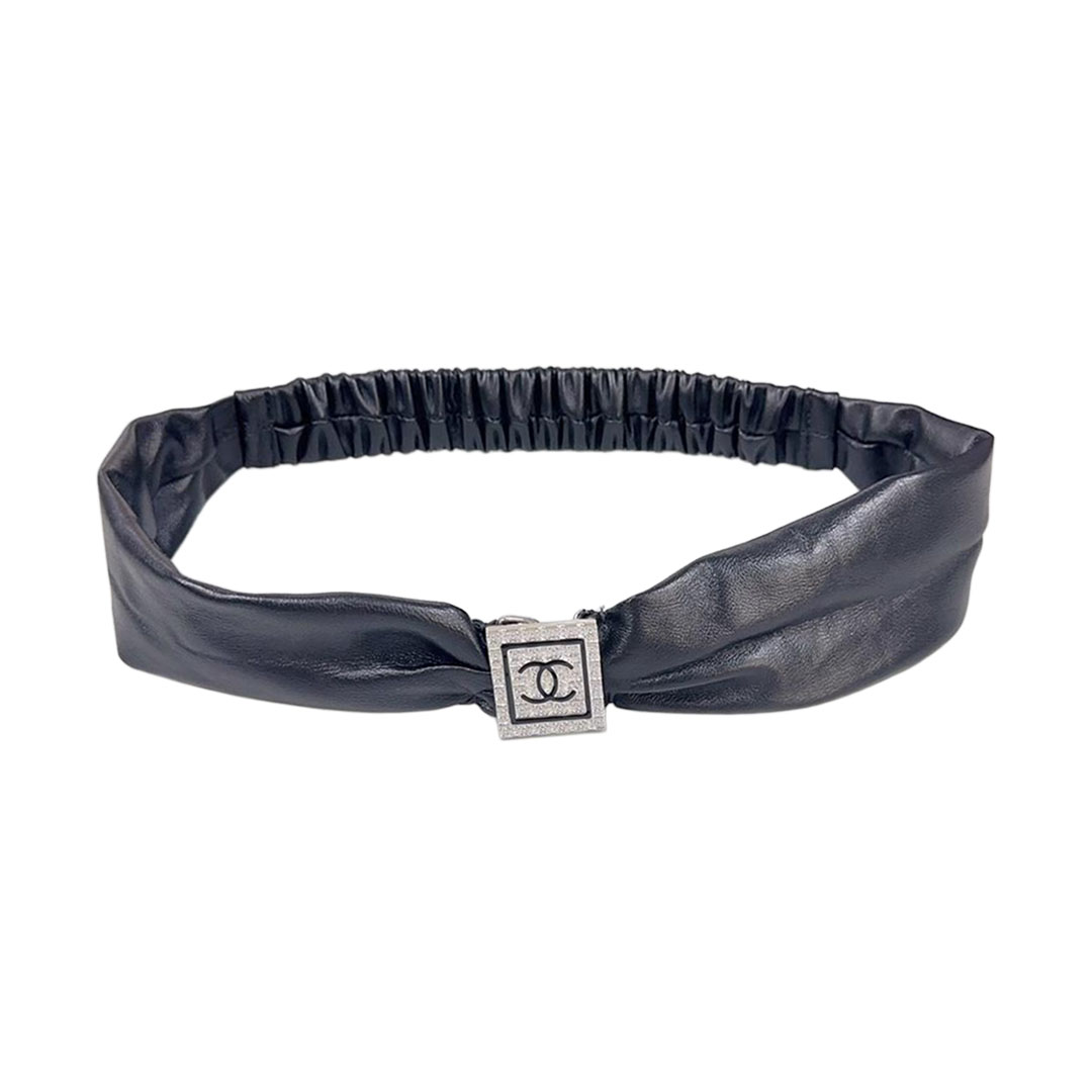 Chanel Women's Elastic Belt In Black/White Calfskin With Gold/Silver Hardware 50mm