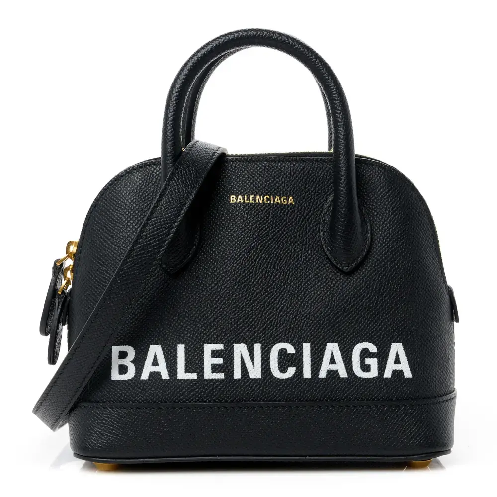 Balenciaga XXS Ville Top Handle Bag Black/White Signature Grained Calfskin Leather Gold Hardware
