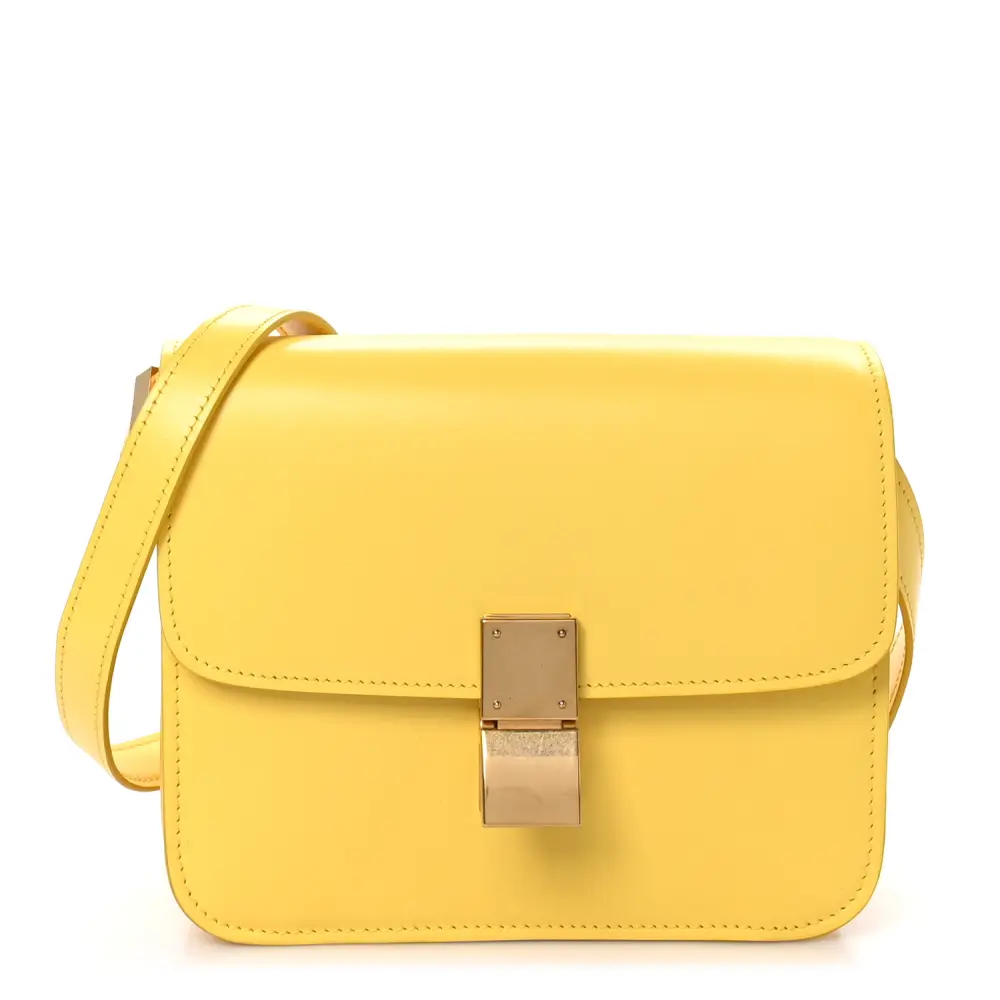 Celine Small Teen Classic Box Flap Bag Yellow Box Calfskin Leather Gold Hardware