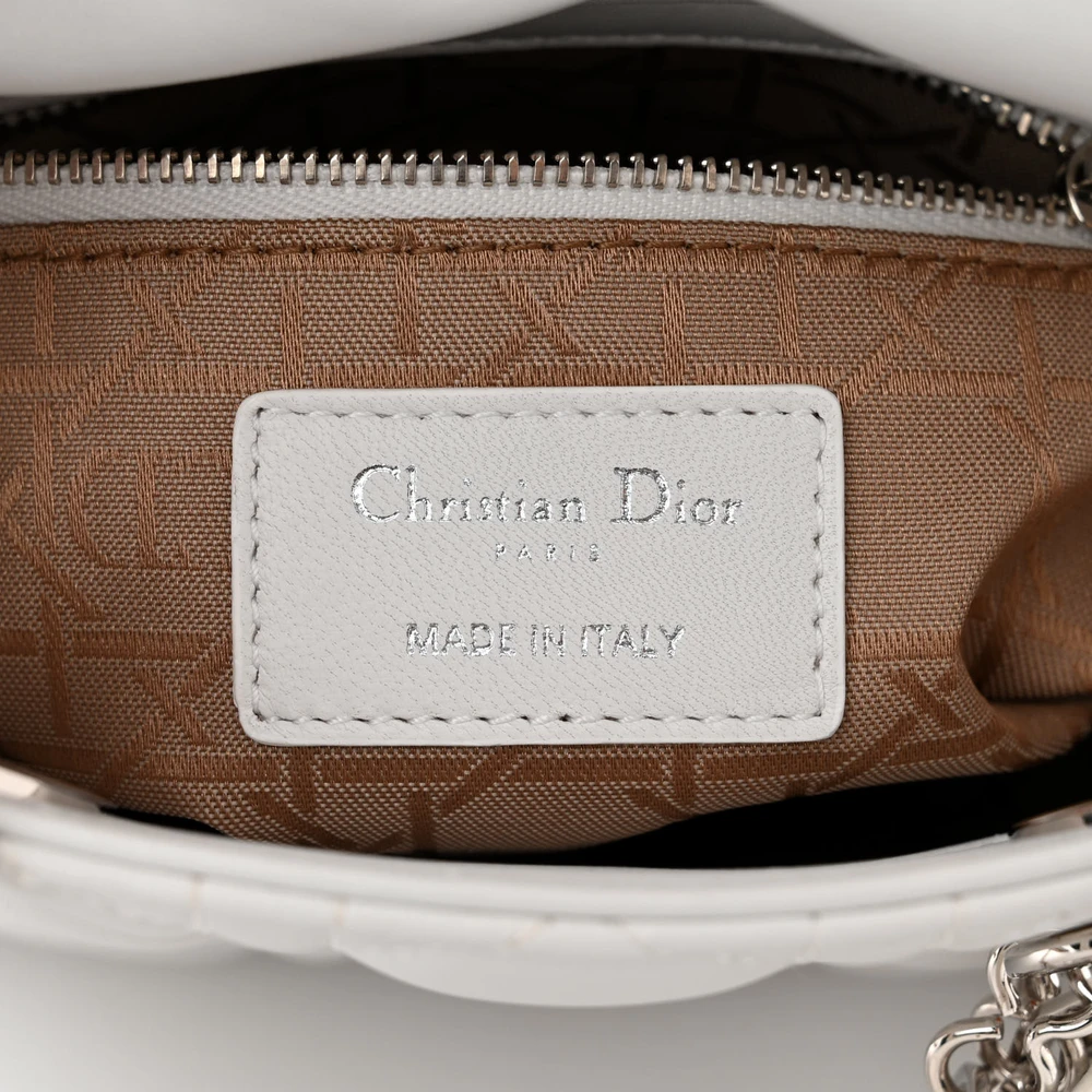 Dior Mini Lady Dior White Lambskin Cannage Leather Silver Hardware