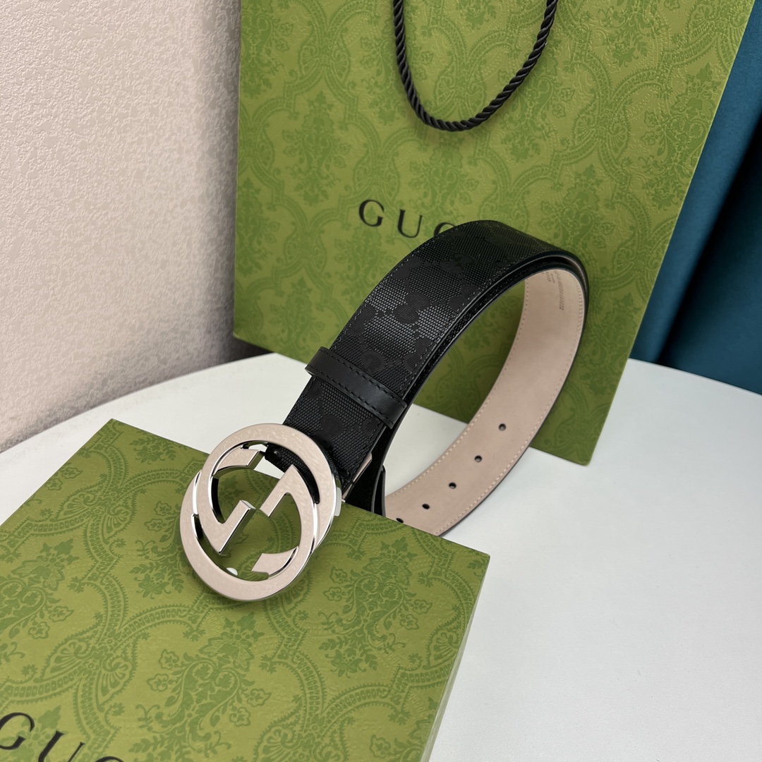 Gucci Men's Interlocking G Buckle Belt In Black GUCCI Marmont Canvas With Gold/Silver/Gun Black/Black Hardware 40mm