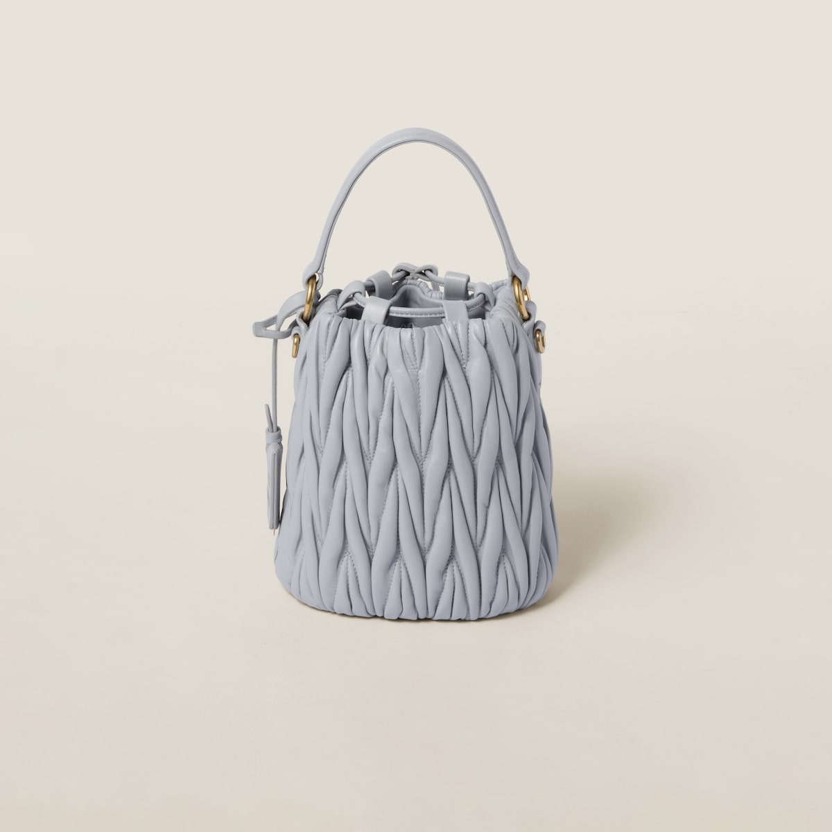Miu Miu Matelassé Quilted Lambskin Leather Blue Bucket Bags