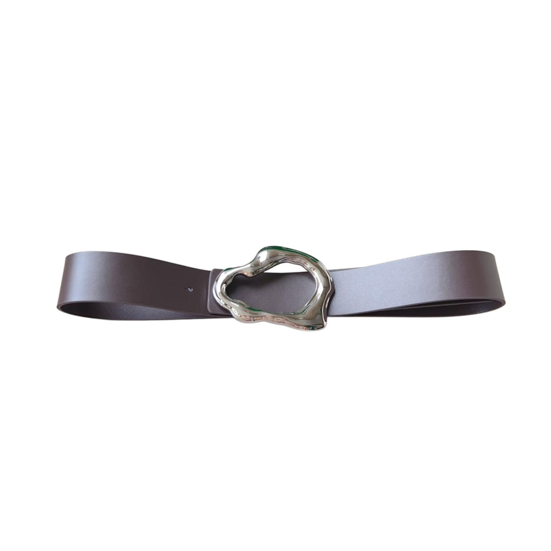 Bottega Veneta Women's Irregular Buckle Adjustable Belt In Coffee/Black/Brown Calfskin With Silver Hardware 40mm
