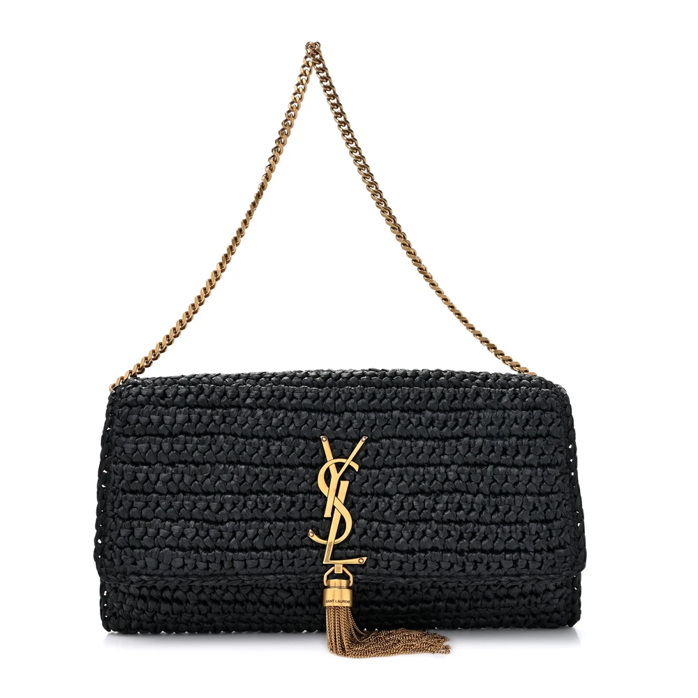 Saint Laurent Medium Kate 99 Tassel Monogram Raffia Black Gold Hardware