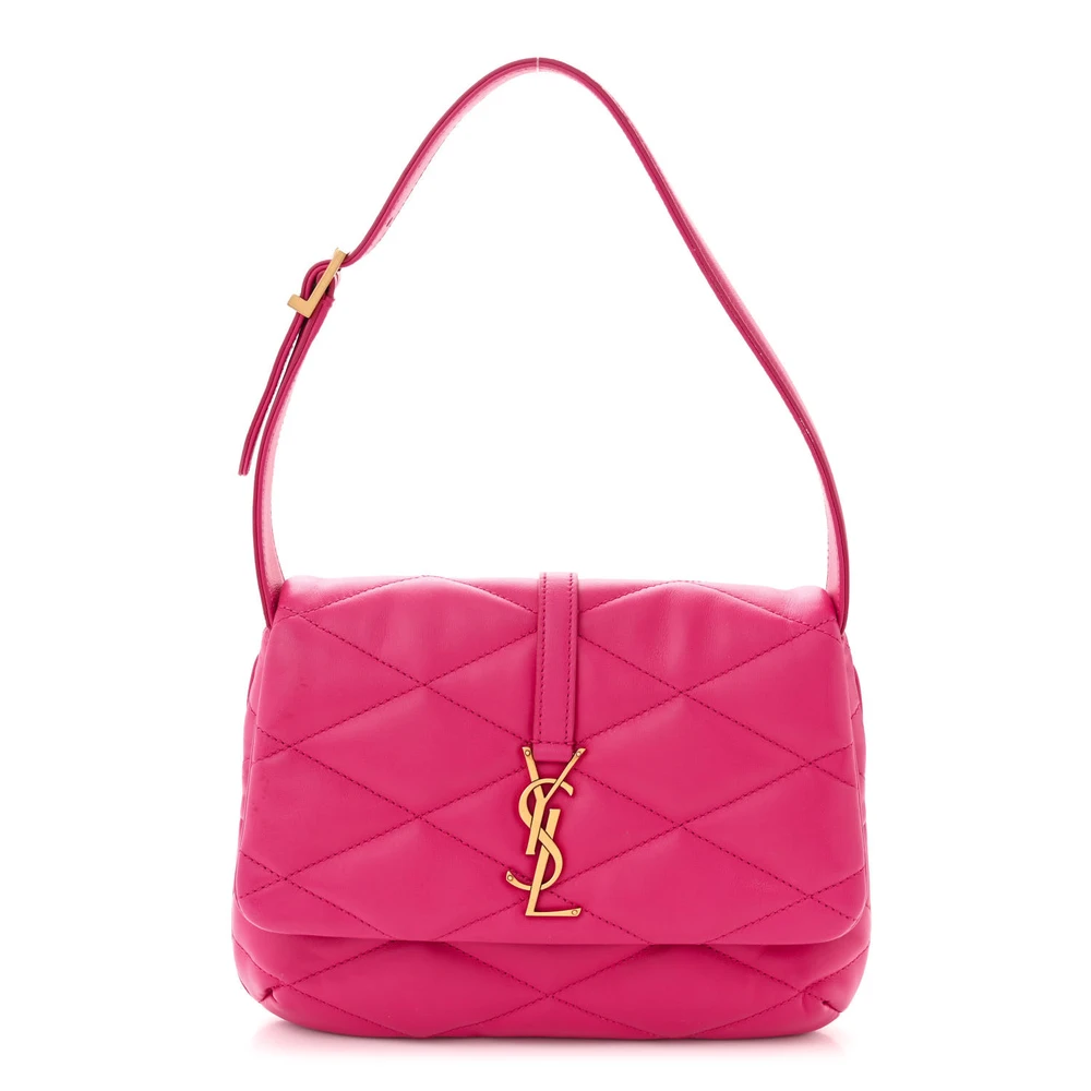 Saint Laurent Medium Le 57 Shoulder Bag Lipstick Fuchsia Diamond Quilted Lambskin Leather Aged Gold Hardware