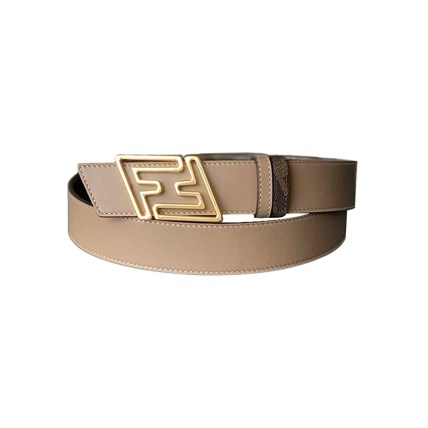 Fendi Men's Faster Reversible Belt In Beige/Black/Brown Calfskin And Monogram Canvas With Gold/Silver Hardware 35mm