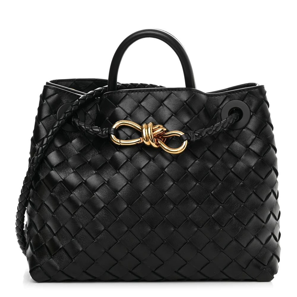 Bottega Veneta Small Intrecciato Andiamo Shoulder Bag Black Nappa Leather Gold Hardware