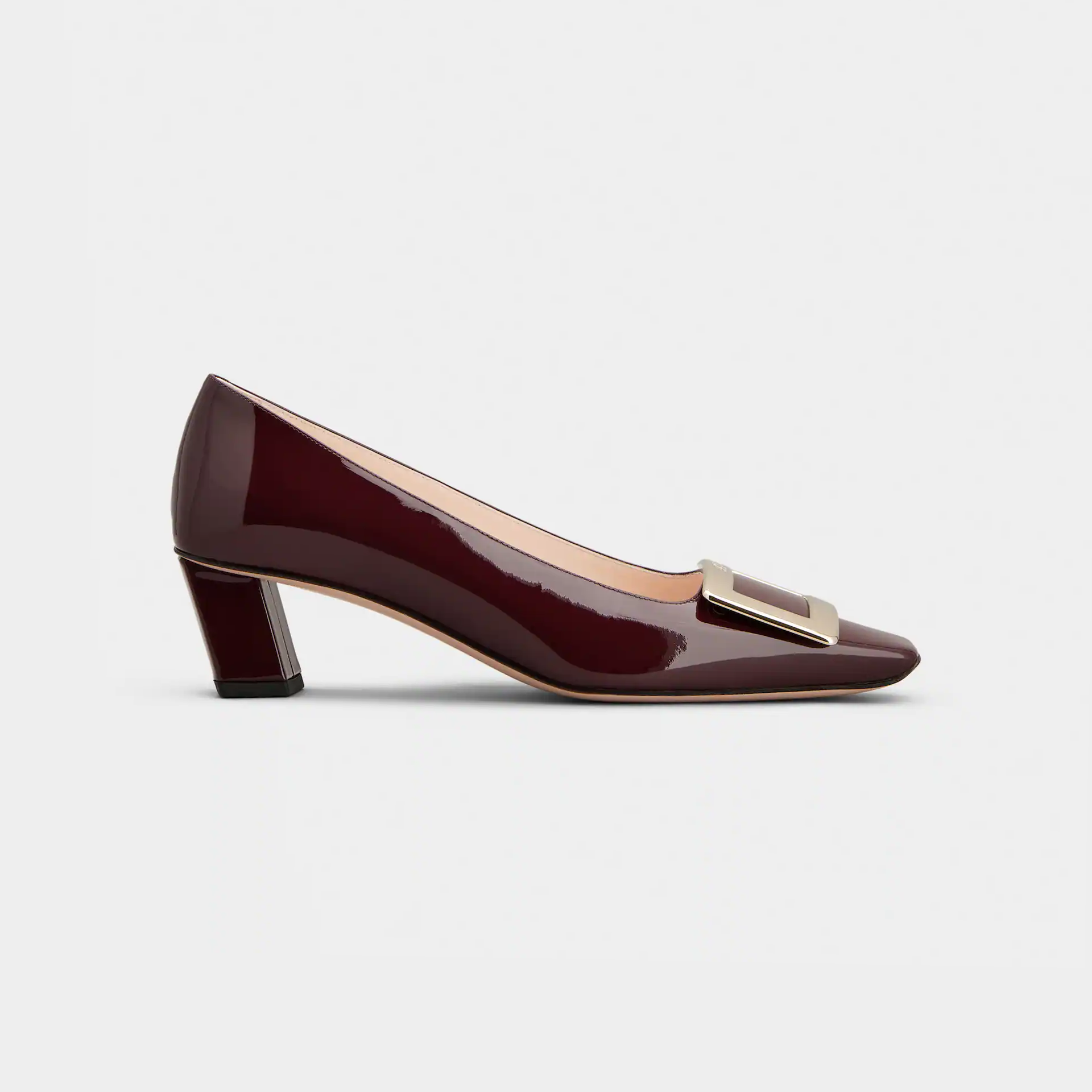 Roger Vivier Belle Vivier Pumps High Heels In Burgundy Patent Leather With Metal Buckle (Heel Height 4.5cm)