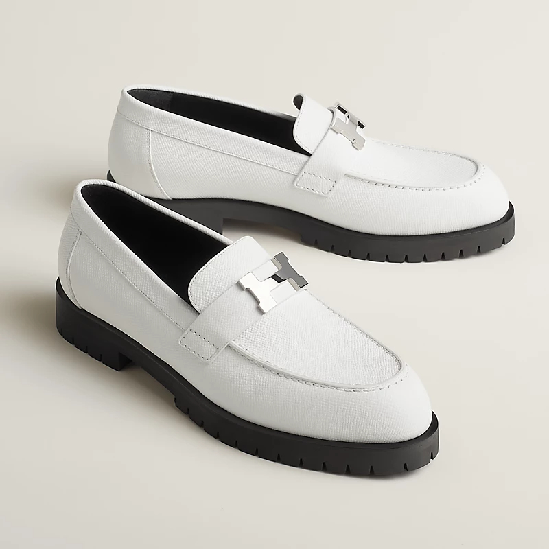 HERMES Faubourg white Loafers
