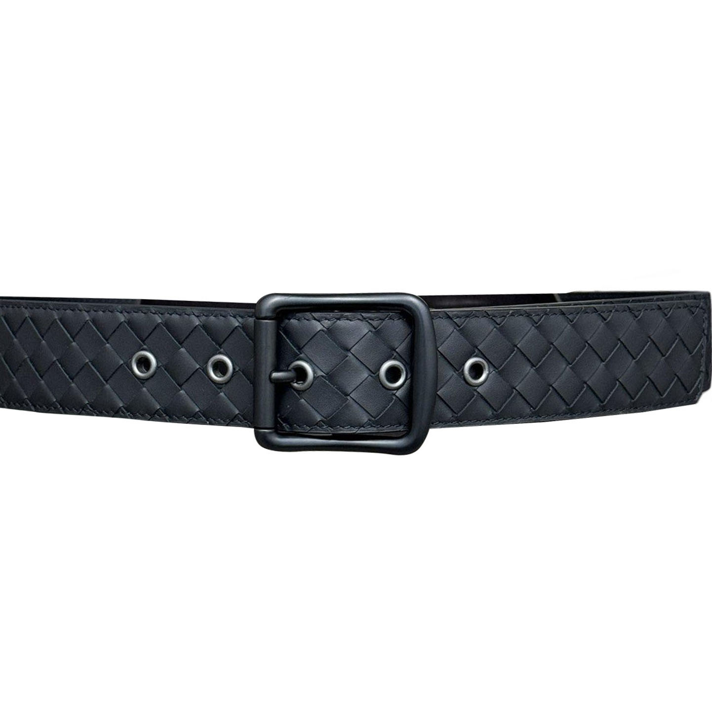 Bottega Veneta Men's Square Buckle Intrecciato Belt In Black/Coffee/Blue/Grey Calfskin With Silver/Black Hardware 40mm