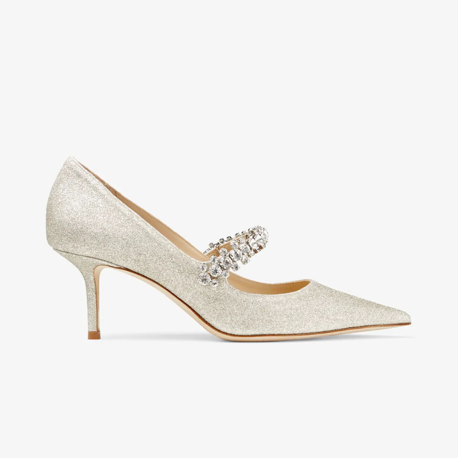JIMMY CHOO Crystal decorated ice white gold microparticles flash powder heels