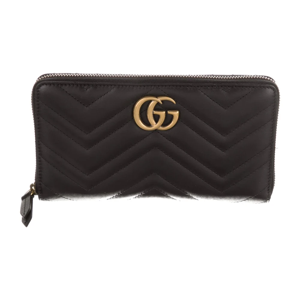 Gucci Large Marmont Double G Logo Continental Wallet Black GG Canvas Gold Hardware