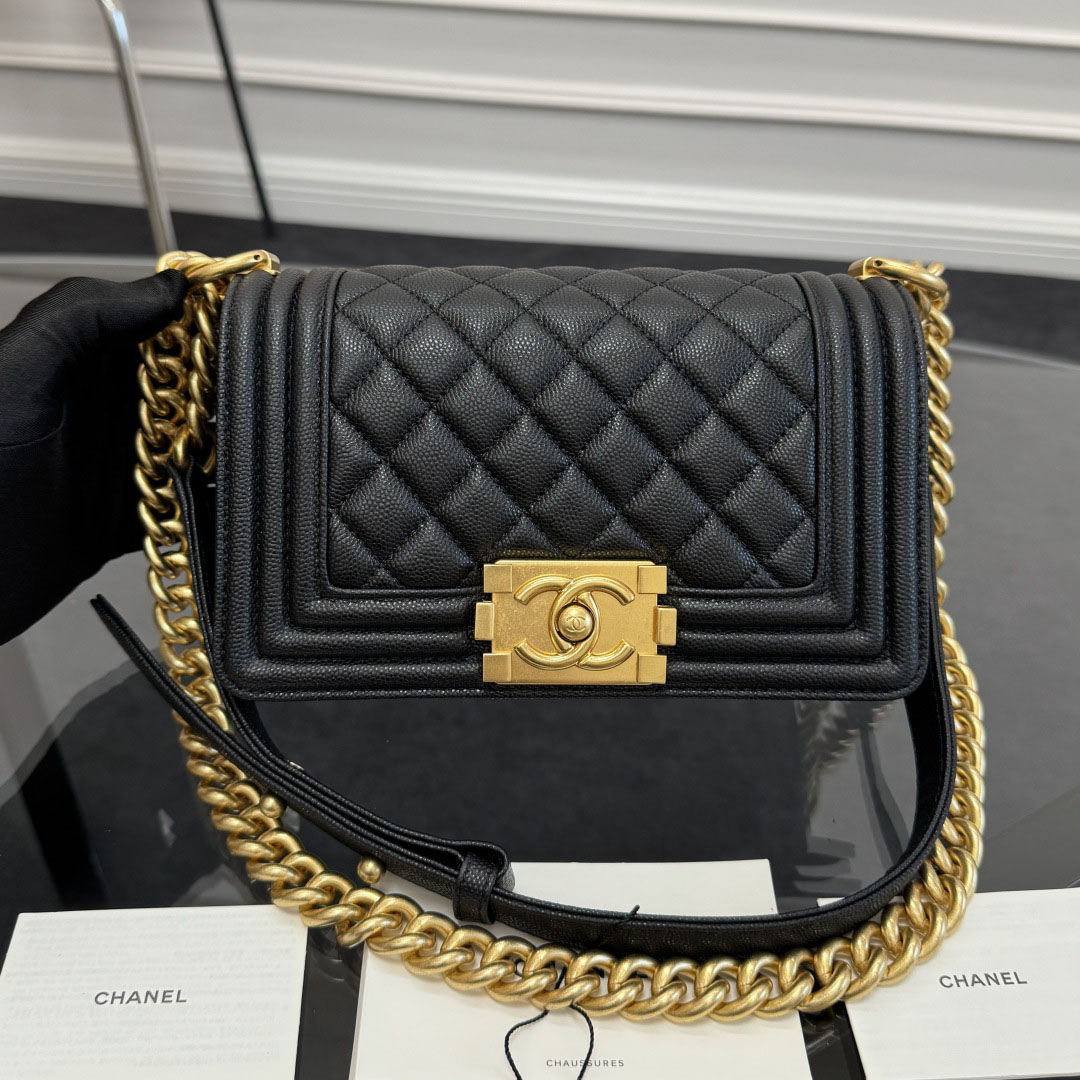 Chanel Lleboy Black Quilted Shiny Calfskin Leather / Quilted Caviar Leather Shoulder Bags Crossbody Bags