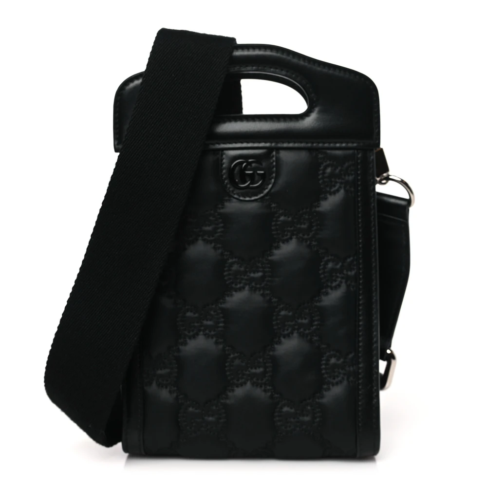 Gucci Mini Top Slip Handle Crossbody Bag Black Nylon & GG Enamel Calfskin Matelassé Leather Black Hardware