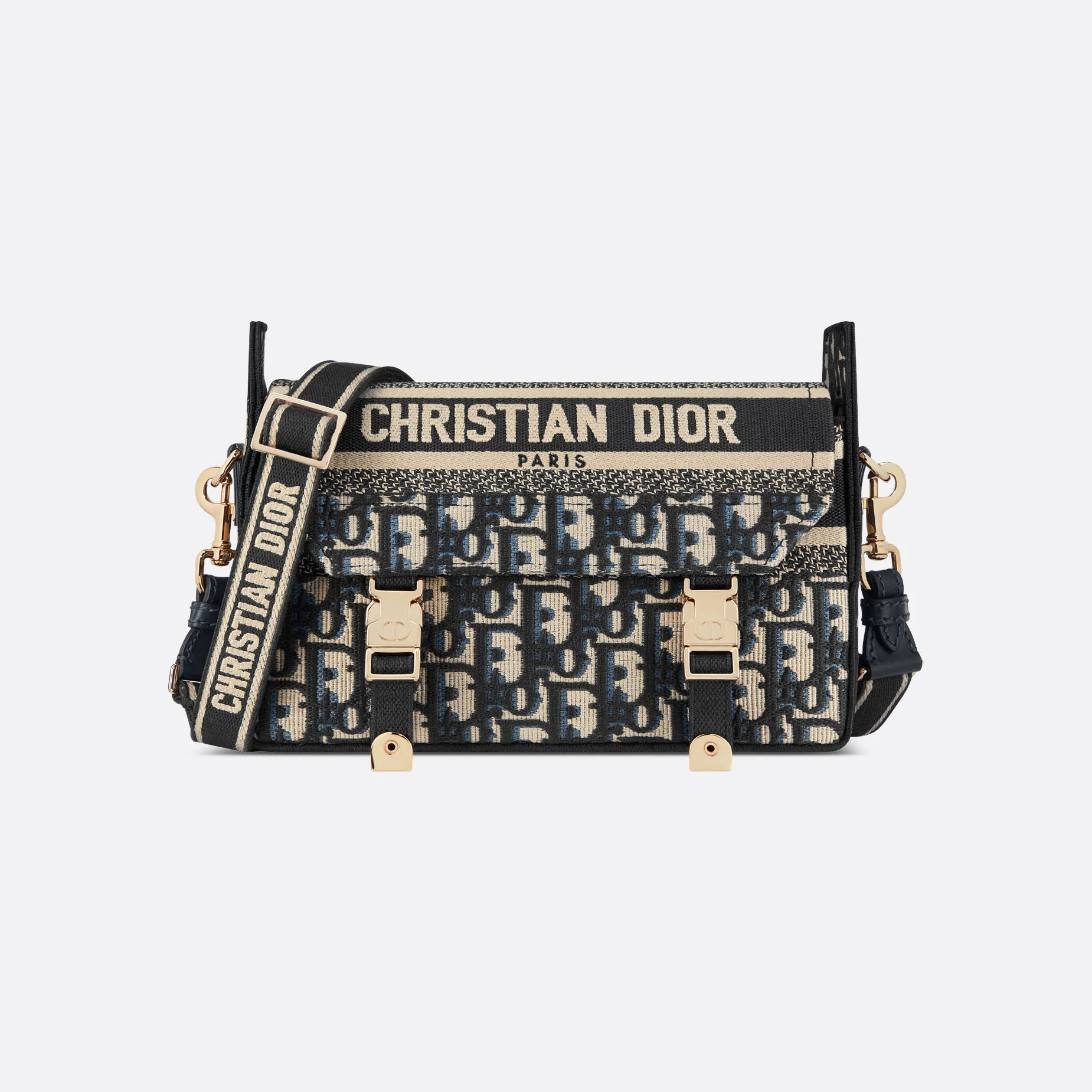 Dior Small Diorcamp Bag In Blue Dior Oblique Embroidery/Blue Dior Oblique Chambray-Effect Embroidery