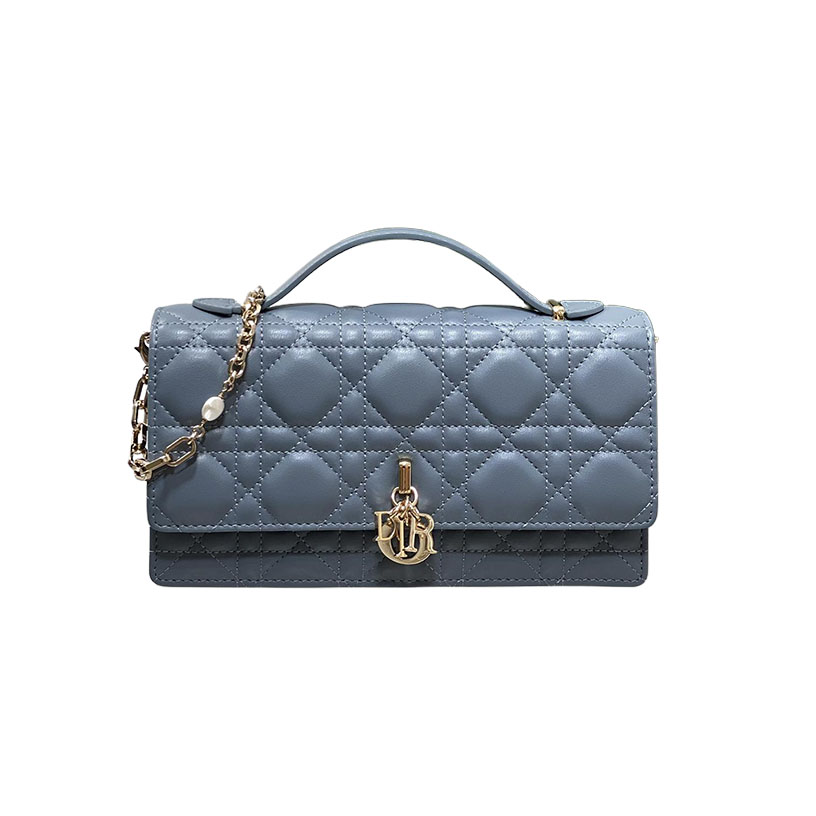 Dior My Dior Mini Top Handle Bag With Chain And Pearl In Blue Haze/Ice Blue/Beige/White/Chocolate/Black/Red/Rose des Vents/Pink/Stone Grey/Light Grey Cannage Lambskin With Gold Hardware