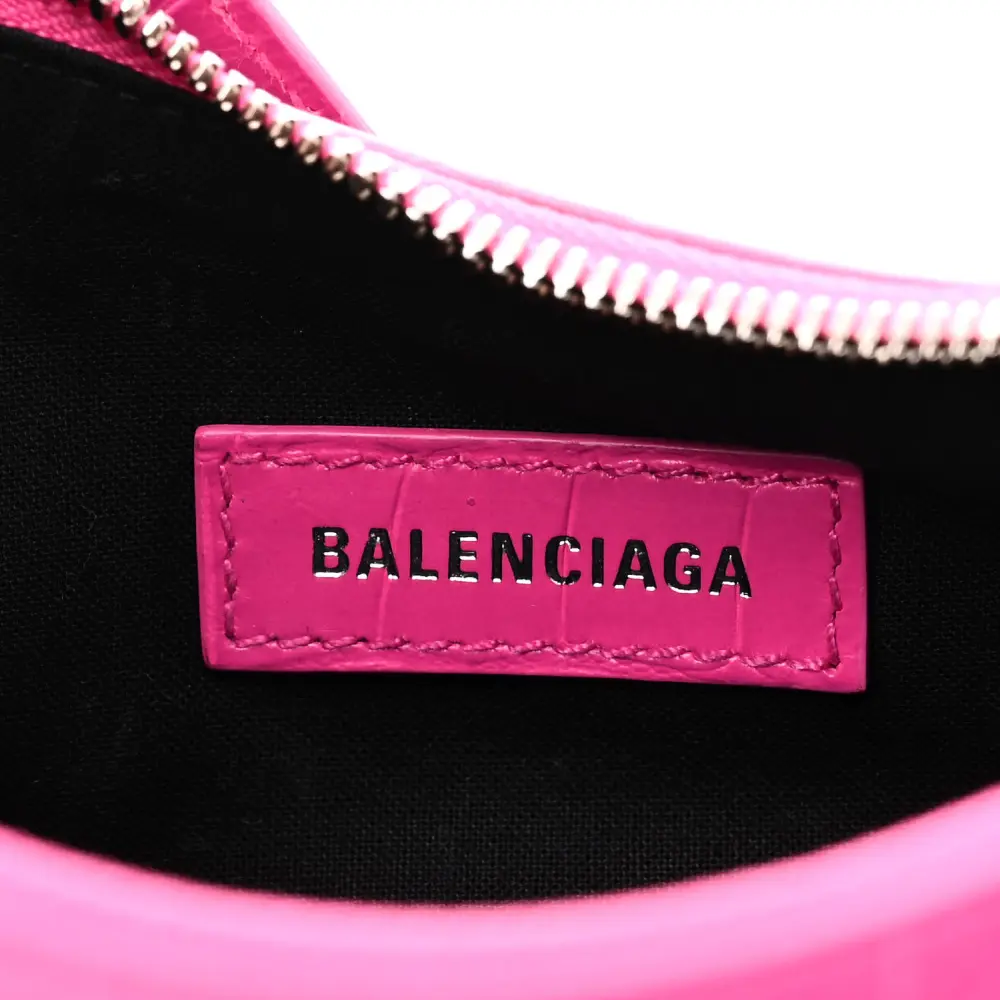 Balenciaga XS Le Cagole Shoulder Bag Lipstick Pink Crocodile Extra Embossed Supple Calfskin Leather Silver Hardware