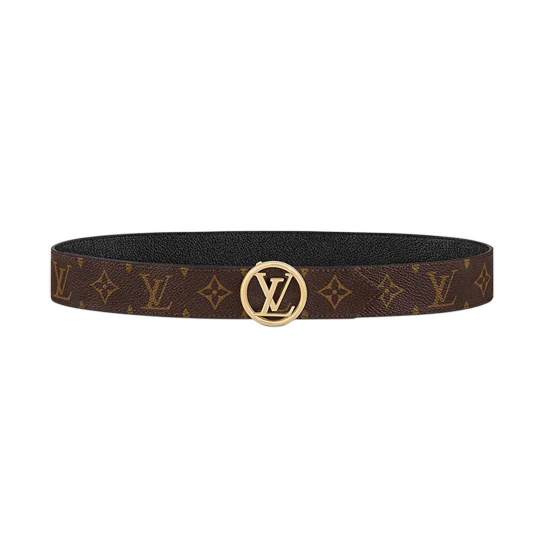 Louis Vuitton Women's Circle Buckle Belt In Black Calfskin And Monogram Canvas With Gold Hardware 35mm