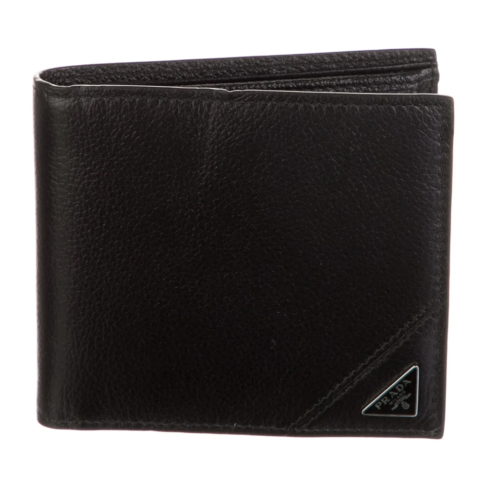 Prada Small Bifold Wallet Black Vitello Daino Leather Silver Hardware