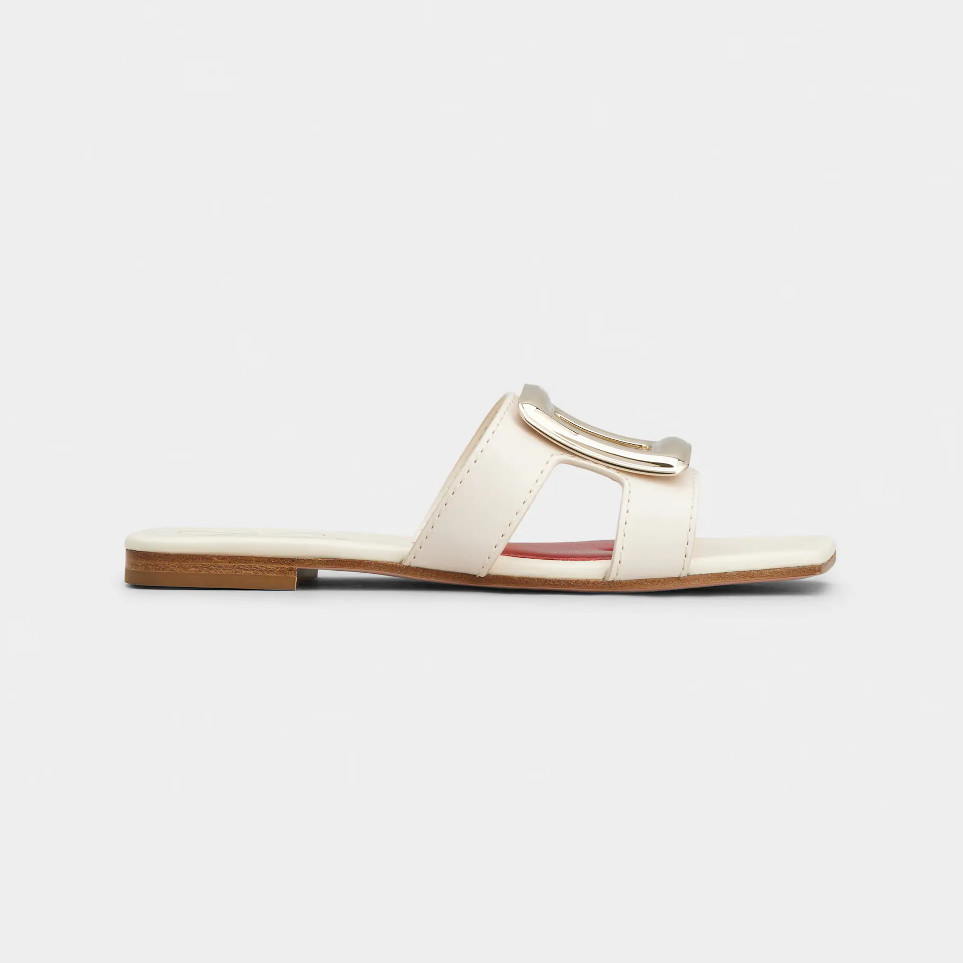 Roger Vivier Viv' By The Sea Mules Flats In White Leather With Metal Buckle