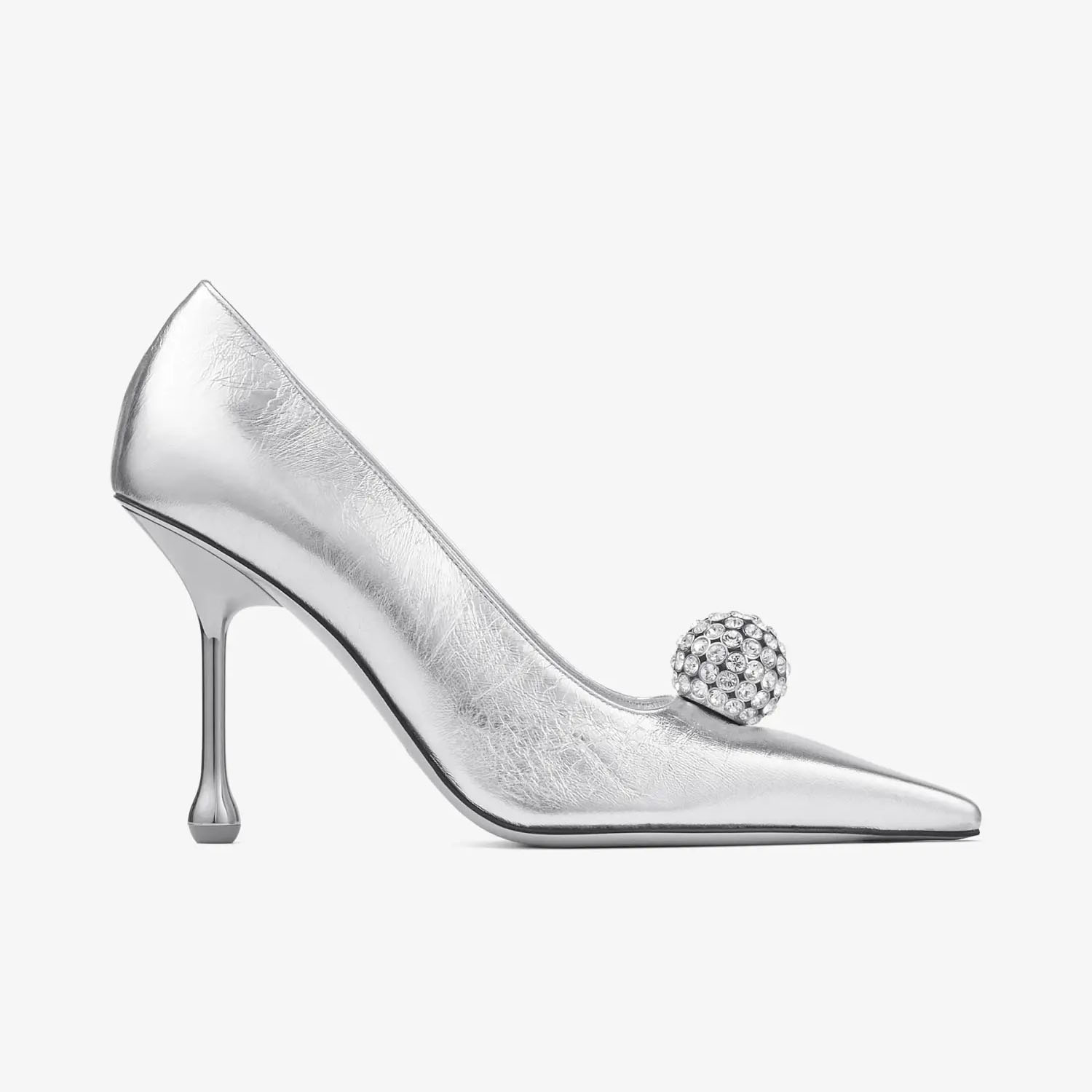 JIMMY CHOO Silver metallic leather high heels
