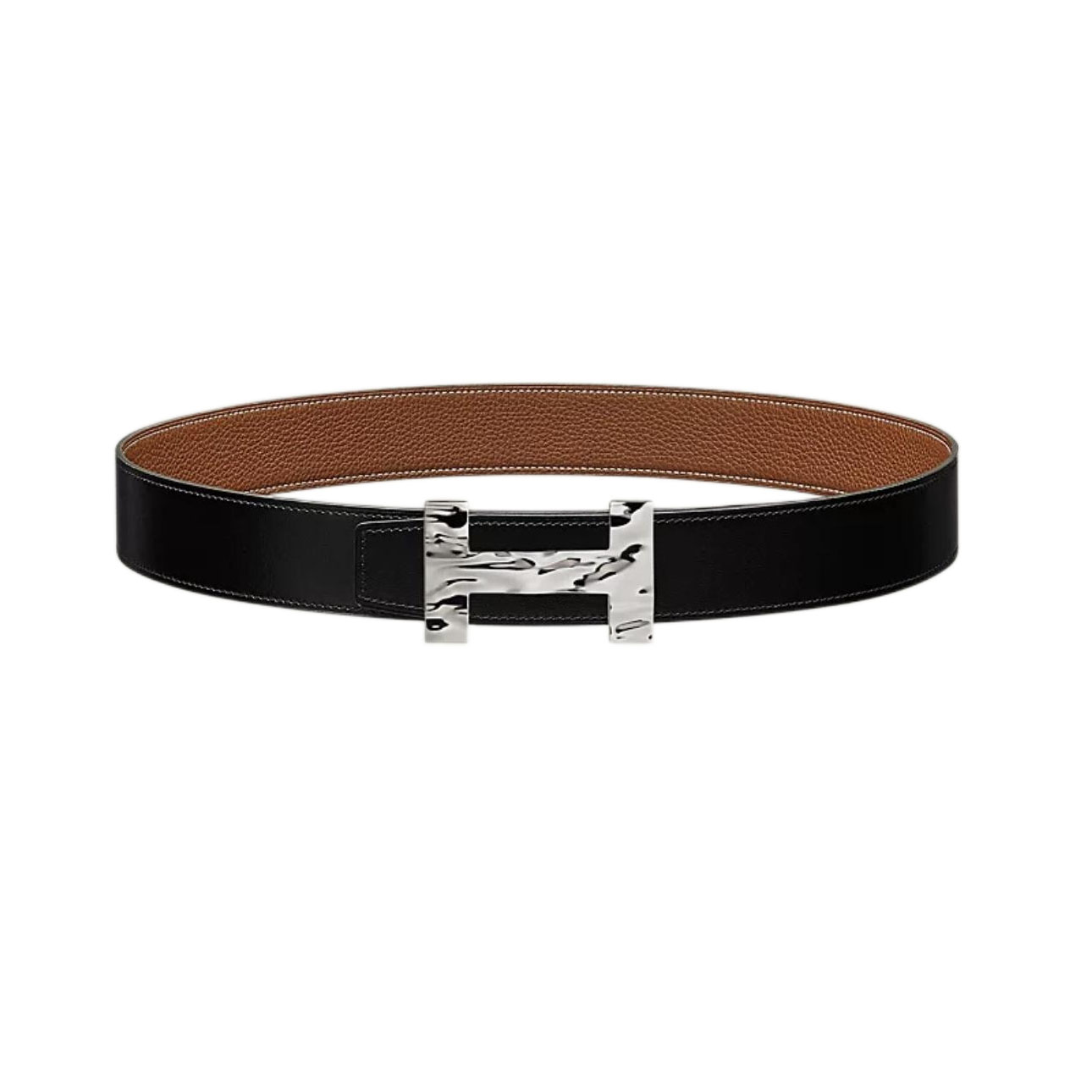 Hermès Men' s Quizee H20 Buckle Reversible Belt In Black/Brown/Blue/Coffee Smooth Calfskin With Silver Hardware 38mm