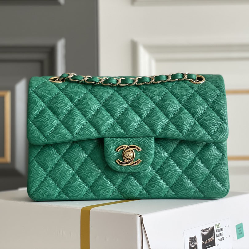 Chanel CF Green / Pink Quilted Caviar Leather Crossbody Bags