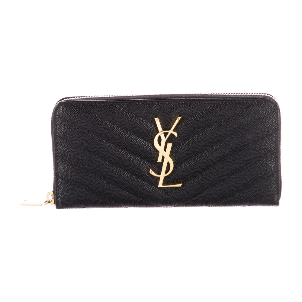 Saint Laurent Large Continental Wallet Black Saffiano Printed Leather Gold Hardware