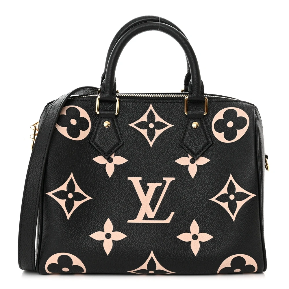 Louis Vuitton Speedy Bandouliere 25 Black/Beige Giant Monogram Empreinte Leather Gold Hardware