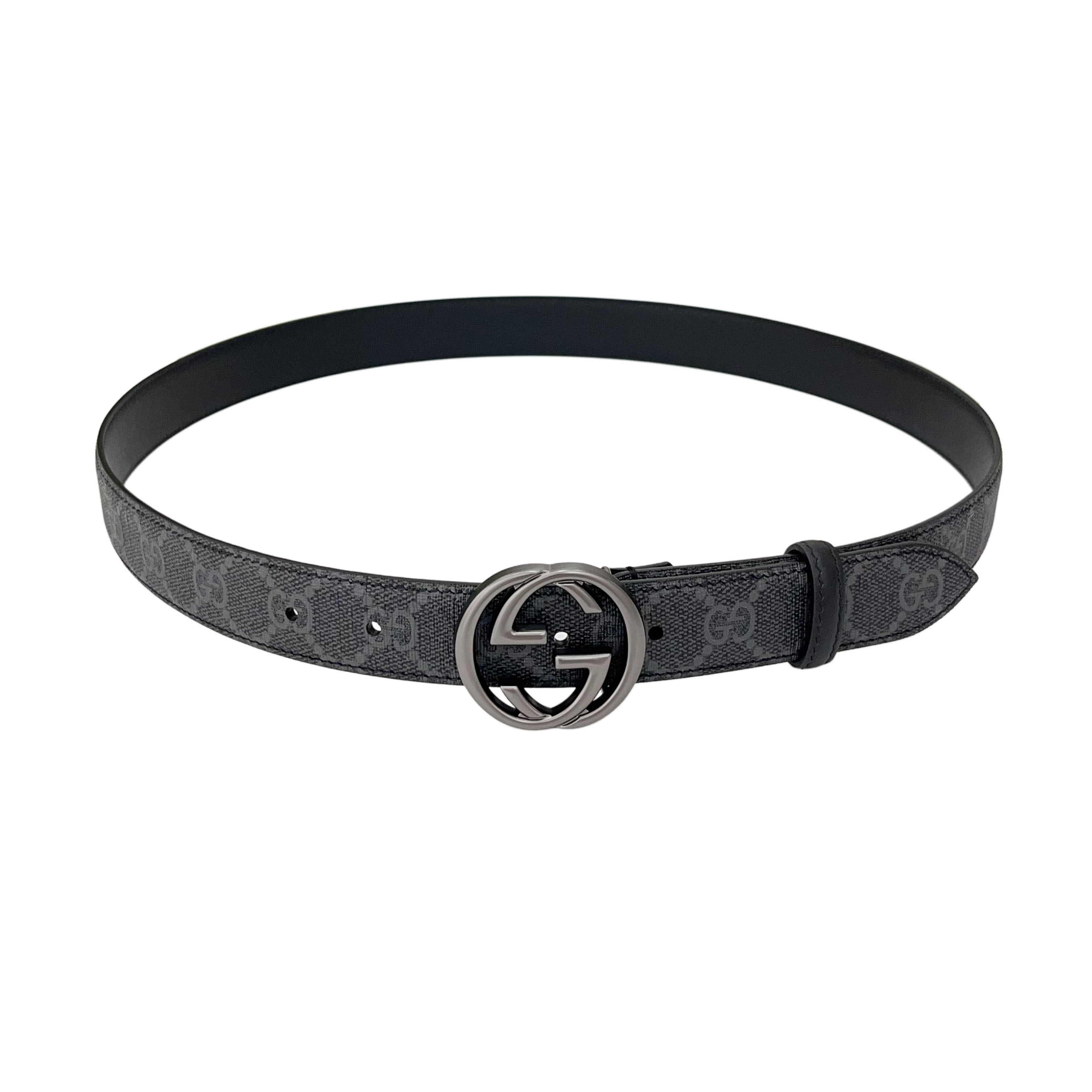 Gucci Women's Round GG Buckle Marmont Reversible Belt In Black/Brown Calfskin And Beige/Black Monogram Cavans With Gold/Silver Hardware 30mm