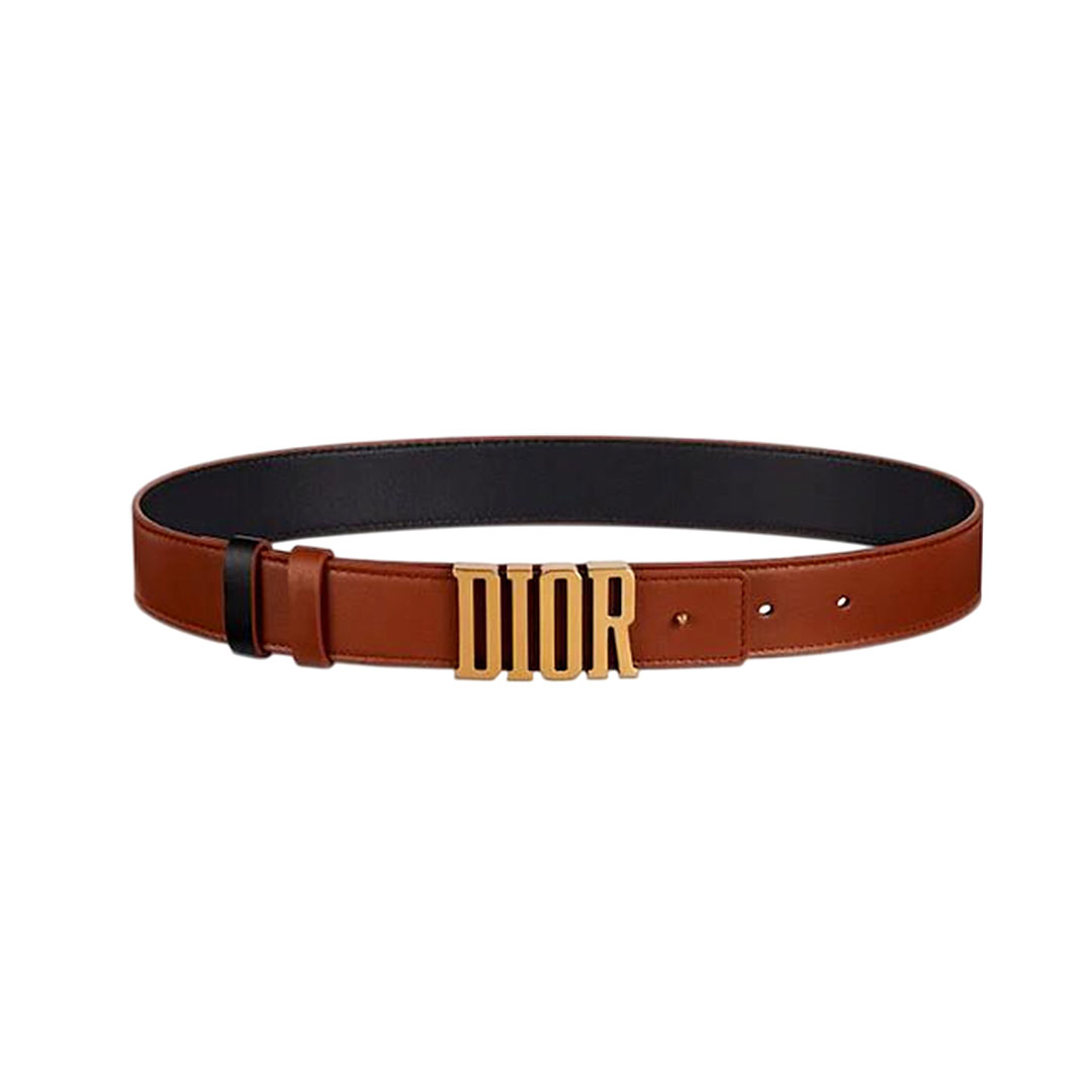 Dior Women' s Montaigne DIOR Buckle Belt In Brown/Black/White Calfskin With Gold/Silver Hardware 30mm