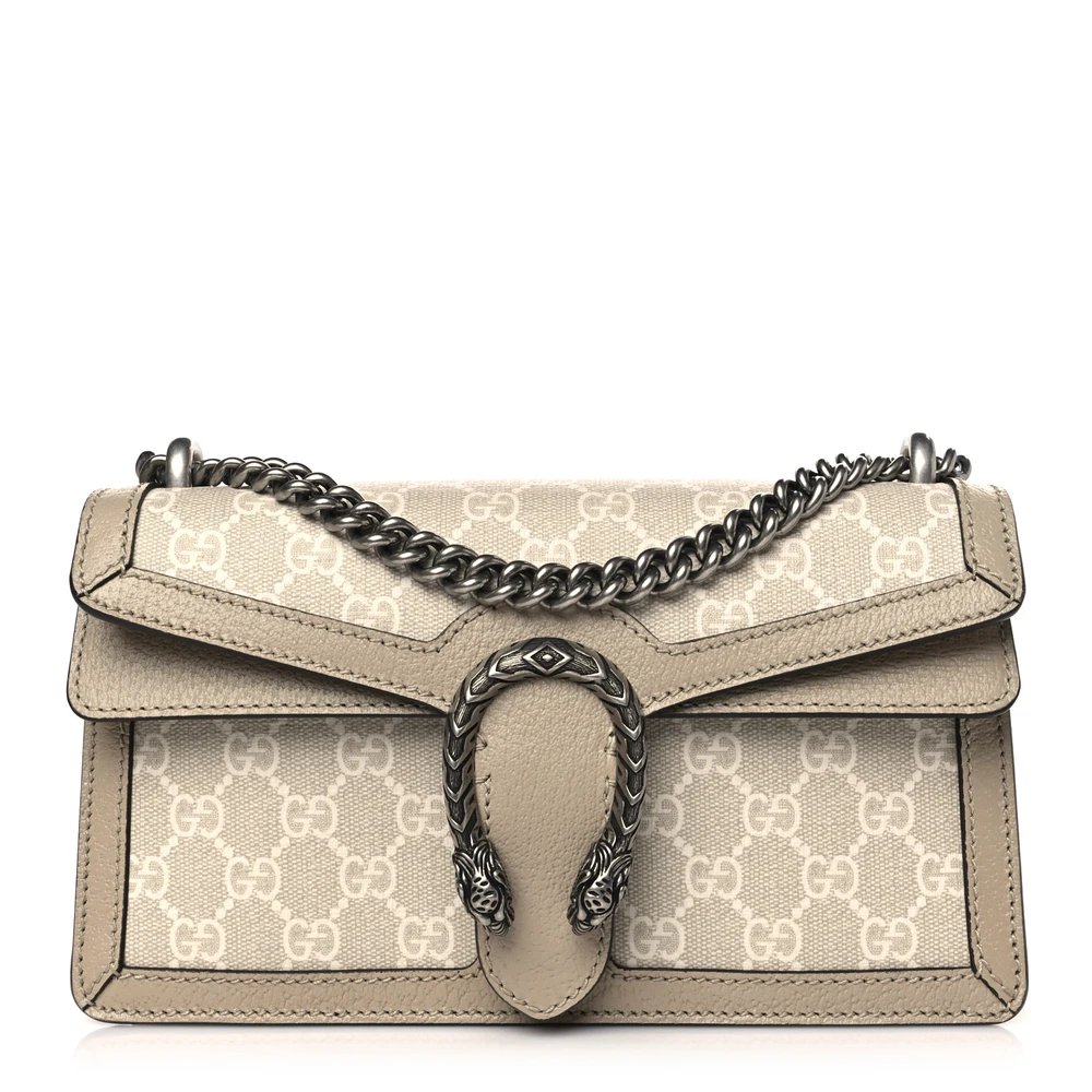 Gucci Small Rectangular Dionysus Shoulder Bag Beige / Mystic White / Oatmeal GG Supreme Monogram Canvas & Textured Dollar Calfskin Leather Aged Silver Hardware