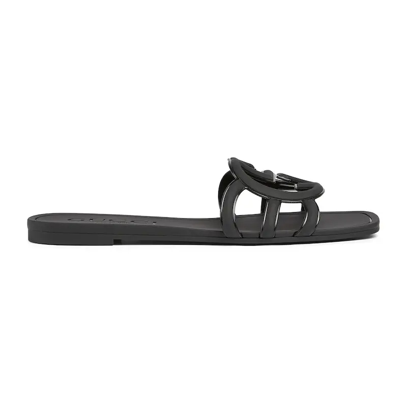Gucci square head black flat bottom slippers