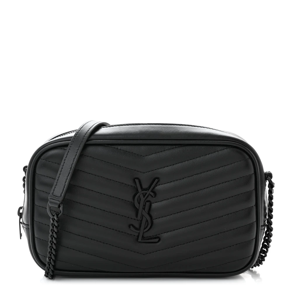 Saint Laurent Mini Lou Camera Bag Black Monochrome Monogram Calfskin Matelasse Leather Black Hardware