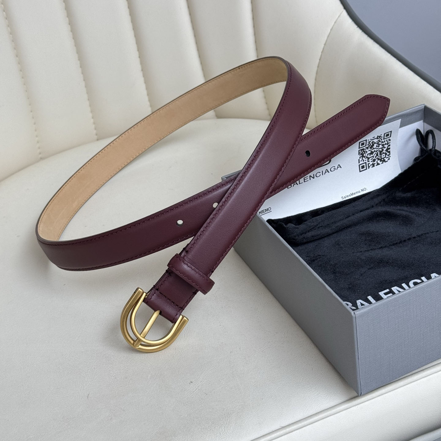 Balenciaga Women's Rodeo Belt In Burgundy/Black Smooth Calfskin With Gold/Silver Hardware 25mm