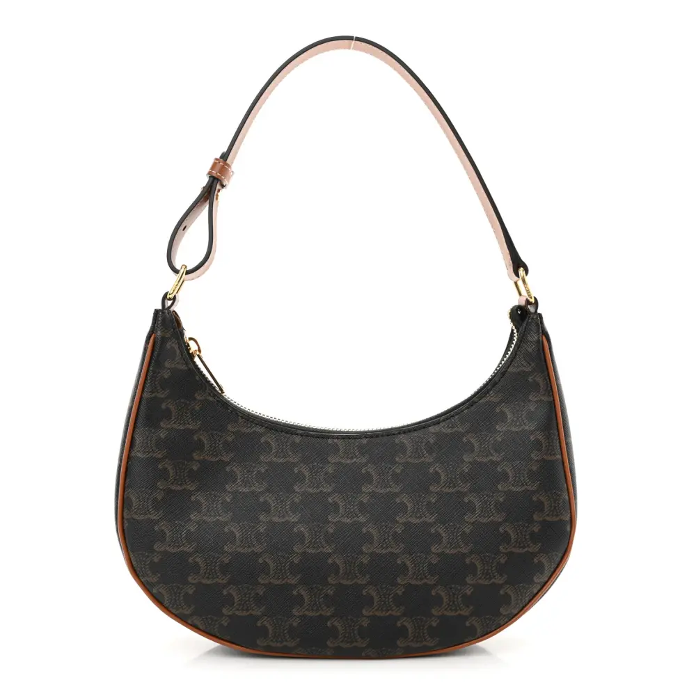 Celine Medium Ava Shoulder Bag Tan Triomphe Canvas & Calfskin Leather Gold Hardware