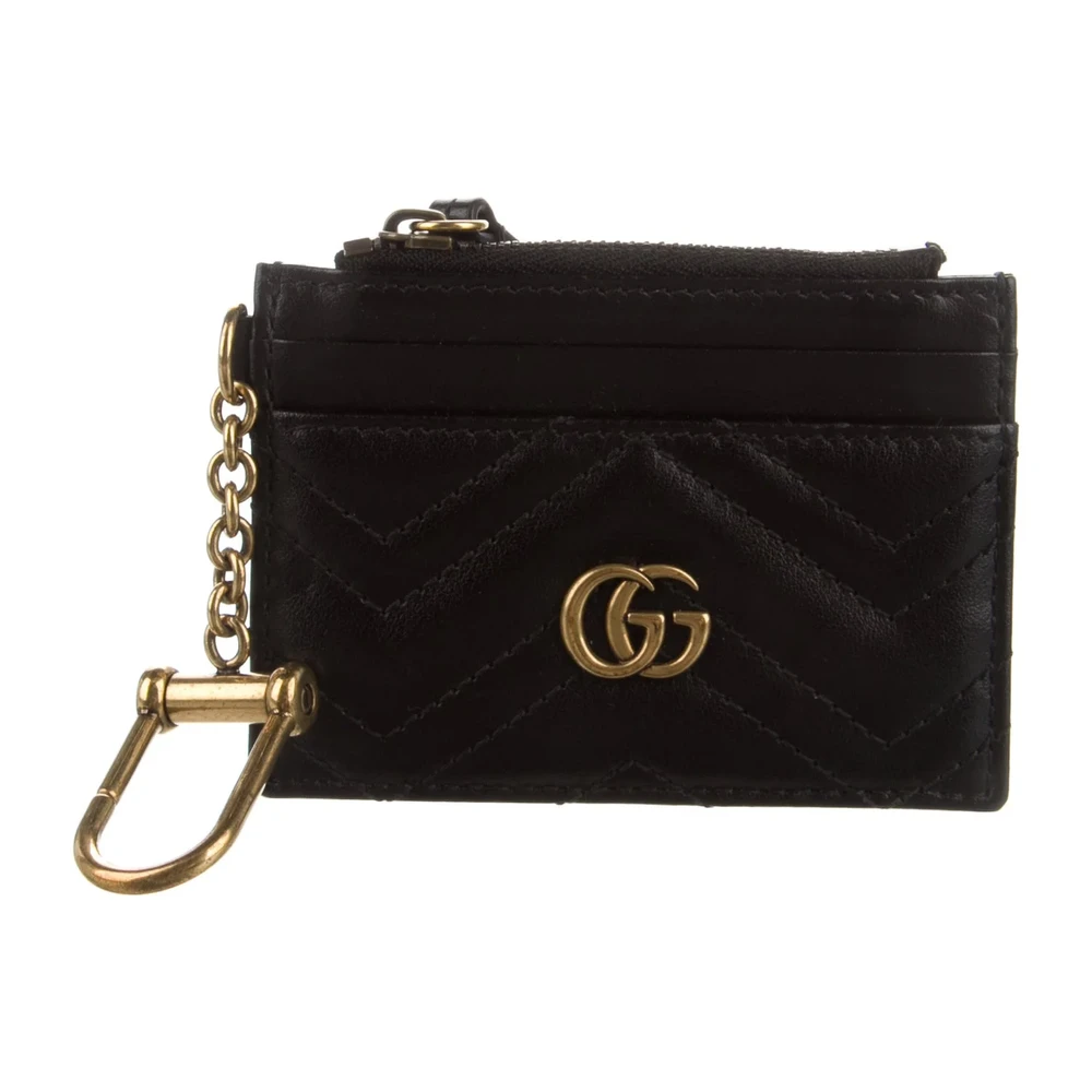 Gucci Small GG Marmont Key Case Black Calfskin Matelassé Leather Gold Hardware