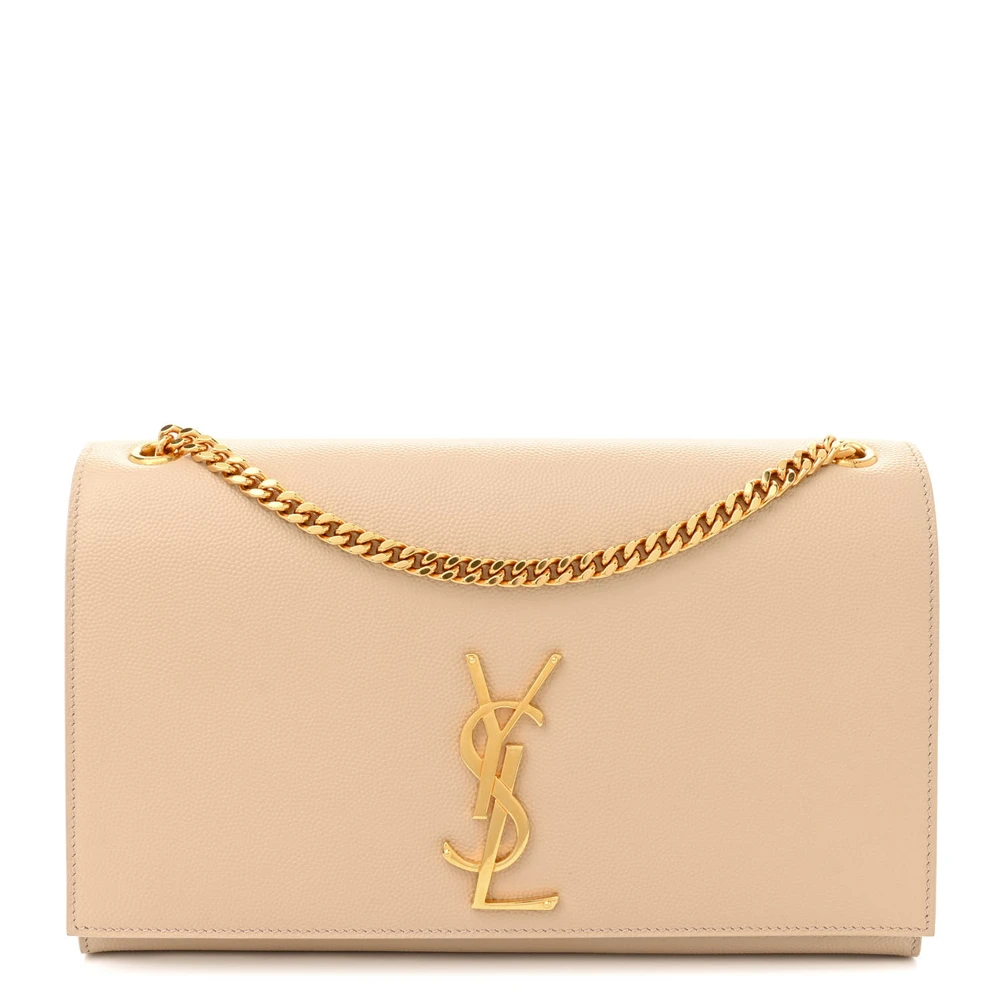 Saint Laurent Medium Kate Satchel Nude Powder Monogram Grain De Poudre Leather Gold Hardware