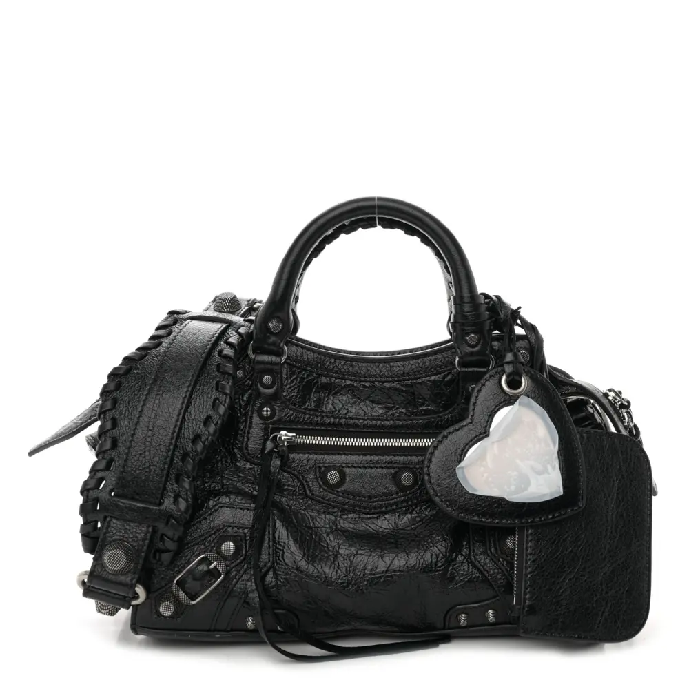 Balenciaga XS Neo Cagole Handbag Black Agneau Arena Leather Silver Hardware