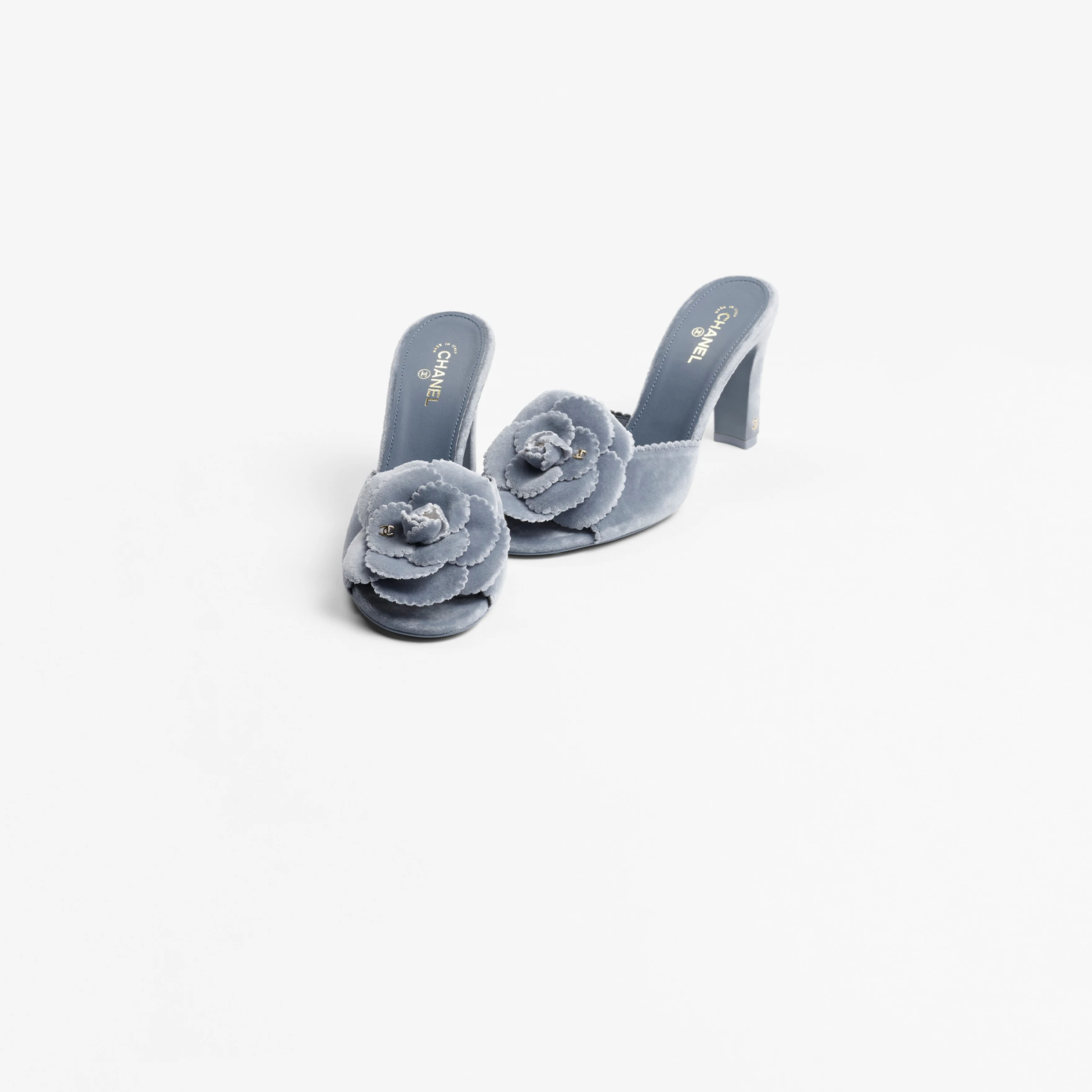Chanel Grey velvet sandals High heeled slippers