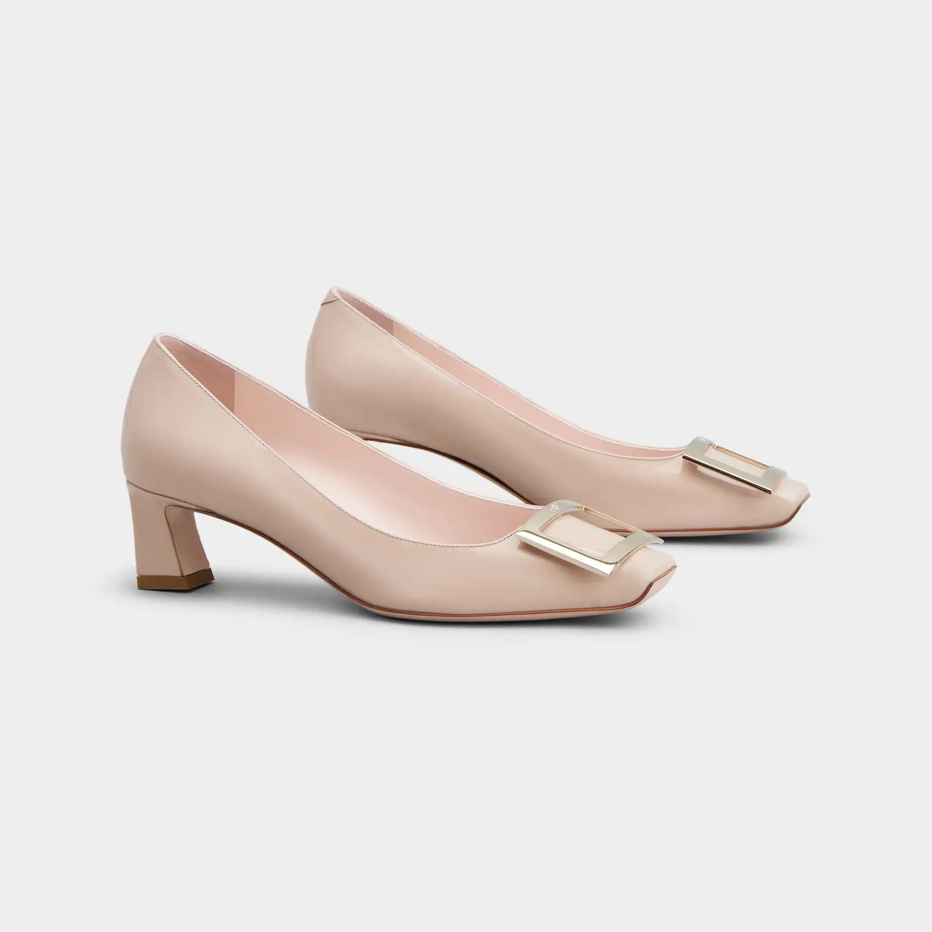 Roger Vivier Trompette Pumps High Heels In Pink Patent Leather With Metal Buckle (Heel Height 4.5cm)