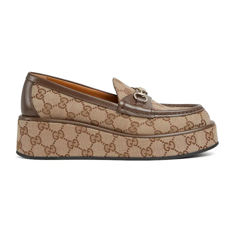 Gucci brown slope heel loafers