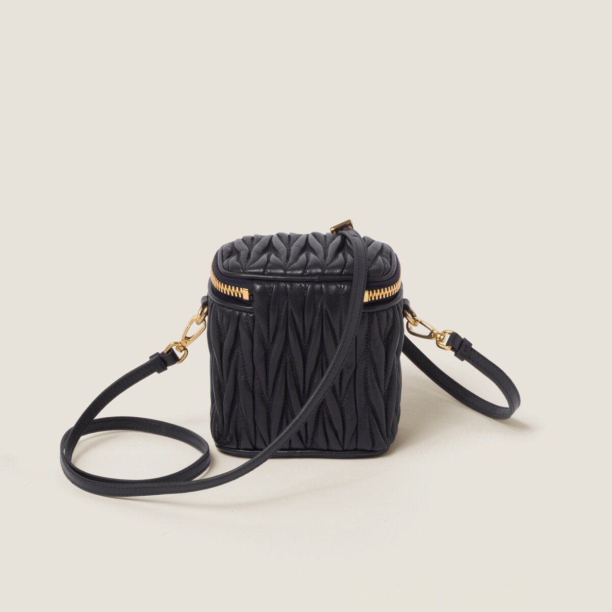 Miu Miu Quilted Lambskin Leather Black Bucket Bags