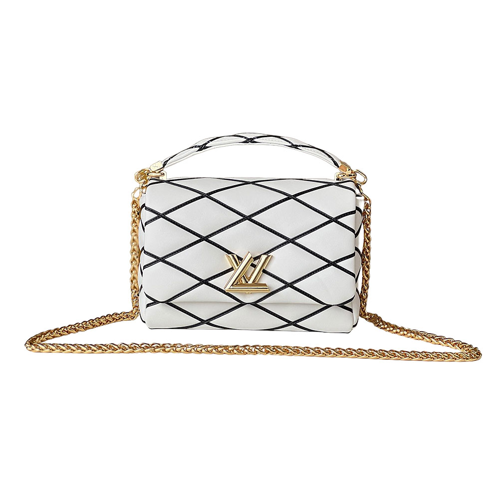 Louis Vuitton GO-14 MM White And Black Lambskin Leather Gold Hardware